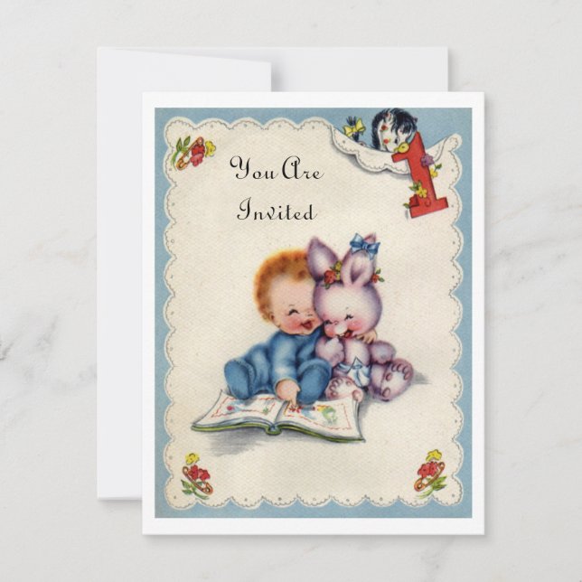 Vintage One Year Old Birthday Boy Invitation (Front)