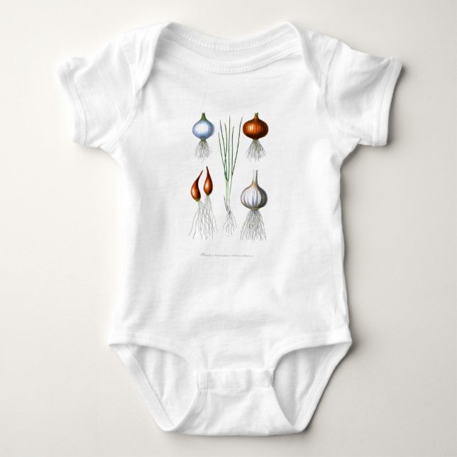 Vintage Onion Garlic Botanical Print Baby Bodysuit (Front)