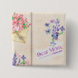 Vintage Open Book Style Art with Floral Mum 15 Cm Square Badge