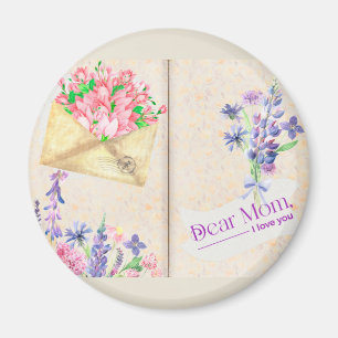 Vintage Open Book Style Art with Floral Mum Magnet