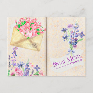 Vintage Open Book Style Art with Floral Mum Postcard