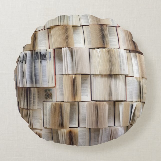 Vintage Open Books Book Pages Round Cushion (Front)
