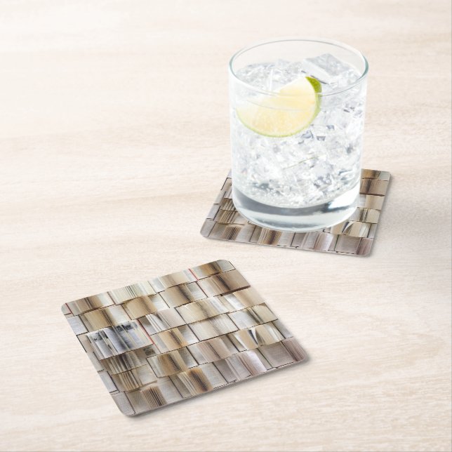 Vintage Open Books Book Pages Square Paper Coaster (Insitu)