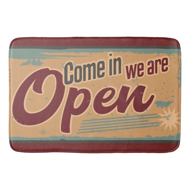 Vintage open business retro cafe garage  bath mat (Front)
