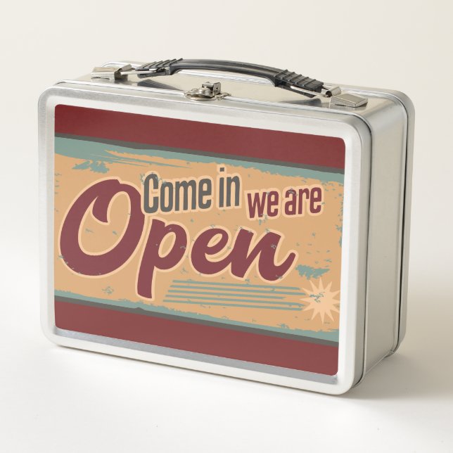 Vintage open business retro cafe garage house flag metal lunch box (Front)