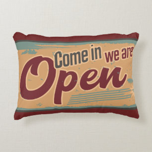 Vintage open business sign retro cafe garage decorative cushion