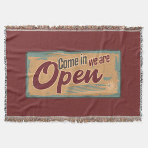 Vintage open business sign retro cafe garage red throw blanket