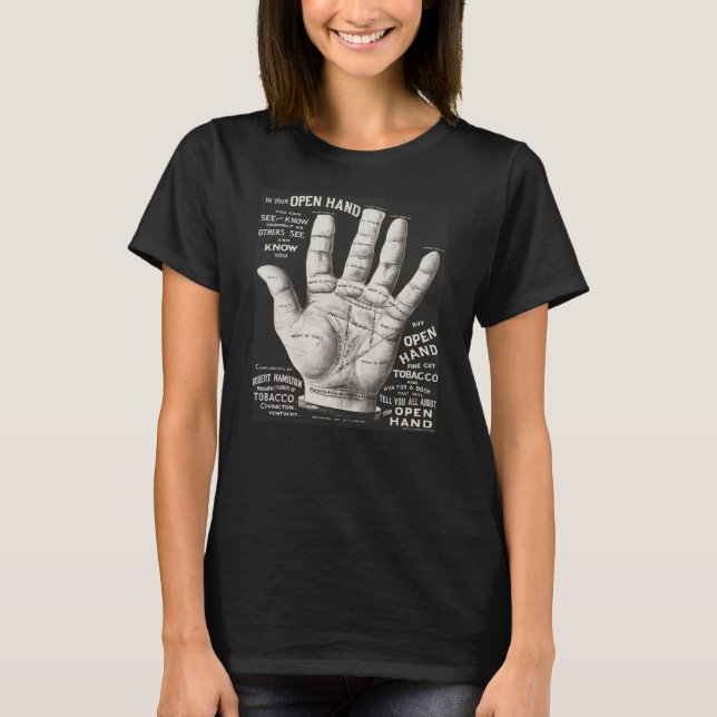 Vintage Open Hand Palmistry Print Advertisement T-Shirt (Front)