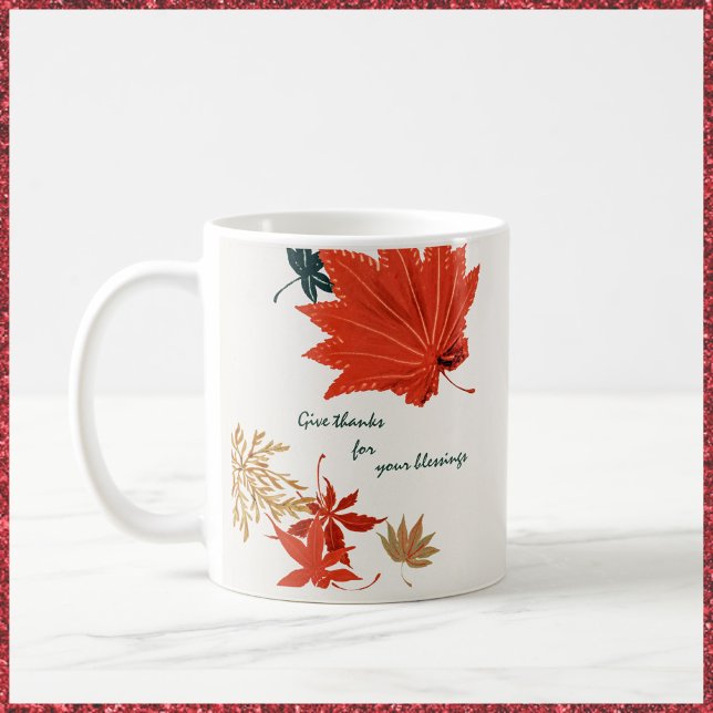 Vintage Orange and Gold Leaves Give Thanks Coffee Mug (Creator Uploaded)