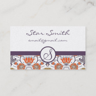 Vintage Orange and Purple Swirly Floral Pattern Business Card