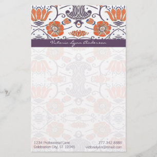 Vintage Orange and Purple Swirly Floral Stationery