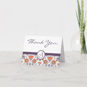 Vintage Orange and Purple Swirly Floral  Thank You Card