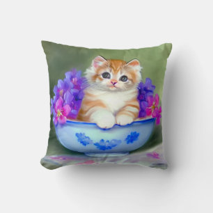 Vintage Orange and White Kitten Illustration Cushion