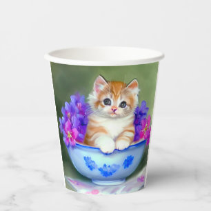 Vintage Orange and White Kitten Illustration Paper Cups