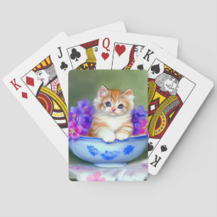 Vintage Orange and White Kitten Illustration Playing Cards