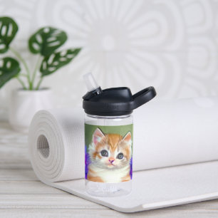 Vintage Orange and White Kitten Illustration Water Bottle