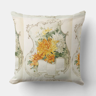 Vintage Orange and White Mums Calendar Cushion