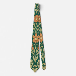 Vintage Orange and Yellow Floral on Green, Elegant Tie