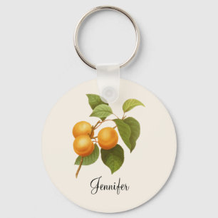 Vintage Orange Apricots Watercolor Drawing Key Ring