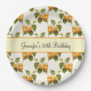 Vintage Orange Apricots Watercolor Pattern Party Paper Plate