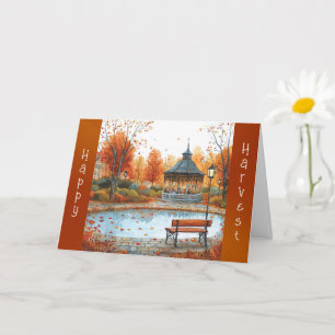 Vintage Orange Autumn Gazebo Bench Thanksgiving Card