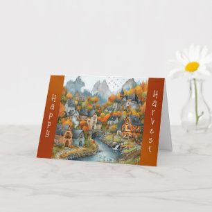 Vintage Orange Autumn Trees Mountains Thanksgiving Card