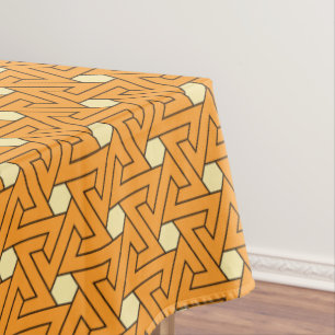 Vintage Orange Beige Triple Spiral Arab Pattern Tablecloth