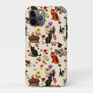 Vintage Orange Black Cats Bird Floral Garden Case-Mate iPhone Case
