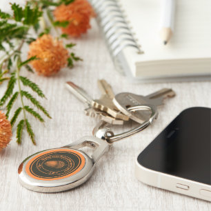 Vintage Orange Black Proverb Oak Acorn Ink Art Key Ring