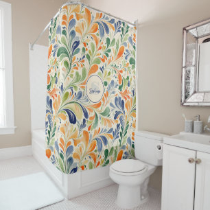 Vintage Orange Blue Green Floral Paisley Shower Curtain