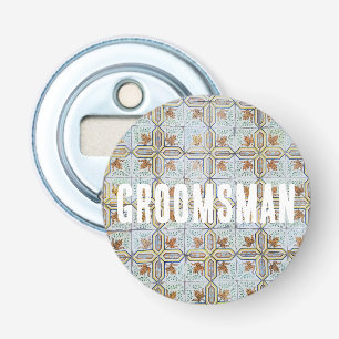 Vintage Orange Blue Portuguese Tile Groomsman Bottle Opener