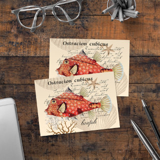 Vintage Orange Boxfish Illustration Nautical  Thank You Card