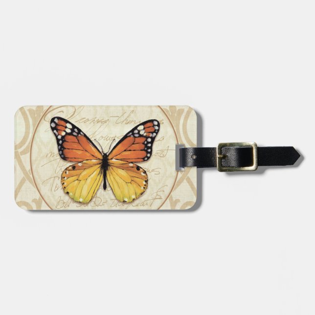 Vintage Orange Butterfly Luggage Tag (Front Horizontal)