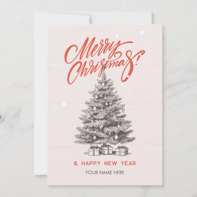 Vintage orange christmas tree  holiday card (Front)
