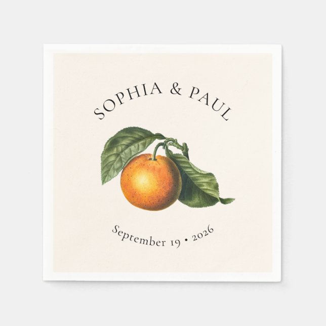 Vintage Orange Citrus Botanical Wedding Party Napkin (Front)