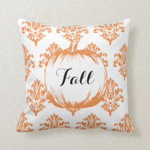 Vintage Orange Damask Pattern Fall Pumpkin Pillow