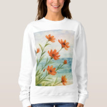 Vintage Orange Floral Botanical Watercolor Sweatsh