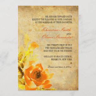 Vintage Orange Floral Wedding Invitation