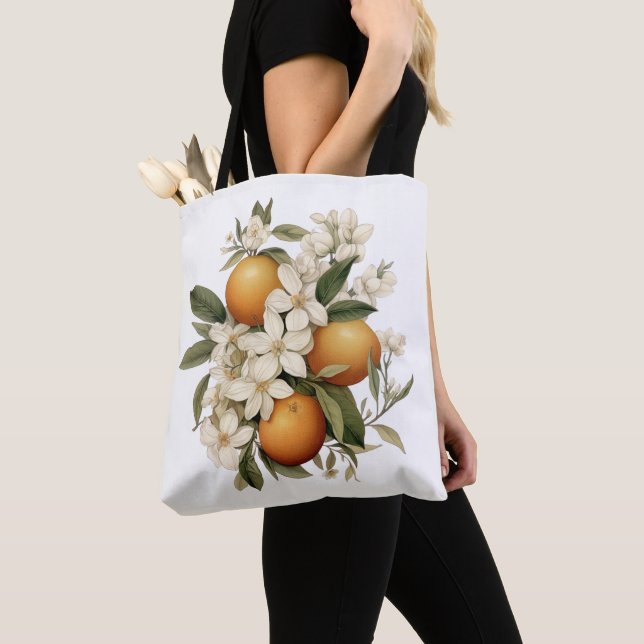 Vintage Orange Flower Kitchen Tote Bag (Close Up)