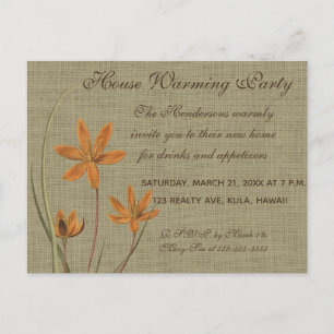Vintage Orange Flower on Burlap Invitation Postcard