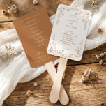 Vintage Orange French Floral  Wedding Program Hand Fan<br><div class="desc">Warm terracotta and copper tones give this vintage French wedding program fan a rich, inviting feel, perfect for an elegant and romantic celebration. The design features a graceful chinoiserie floral frame with delicate floral artwork inspired by Victorian botanical illustration and classic toile de jouy patterns. Ideal for a classic wedding...</div>