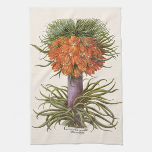Vintage Orange Fritillaria Flowers Basilius Besler Tea Towel