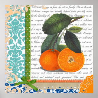 Vintage Orange Fruit Kitchen art Poster