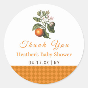 Vintage Orange Gingham Baby Shower Thank You Classic Round Sticker