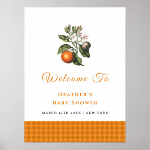 Vintage Orange Gingham Citrus Baby Shower Welcome  Poster