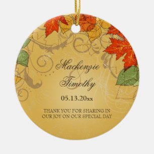 Vintage orange gold fall leave photo wedding favou ceramic tree decoration