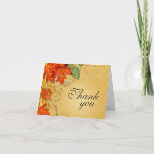 Vintage orange gold fall leaves wedding thank you card