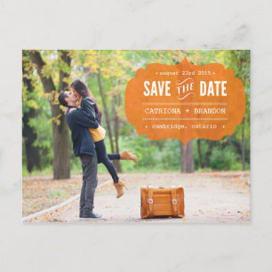 Vintage Orange Label Photo Save the Date Postcard