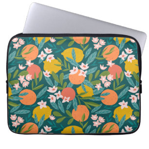 Vintage Orange & Lemon Blossom Pattern Laptop Sleeve