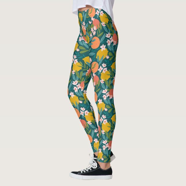 Vintage Orange & Lemon Blossom Pattern Leggings (Left)
